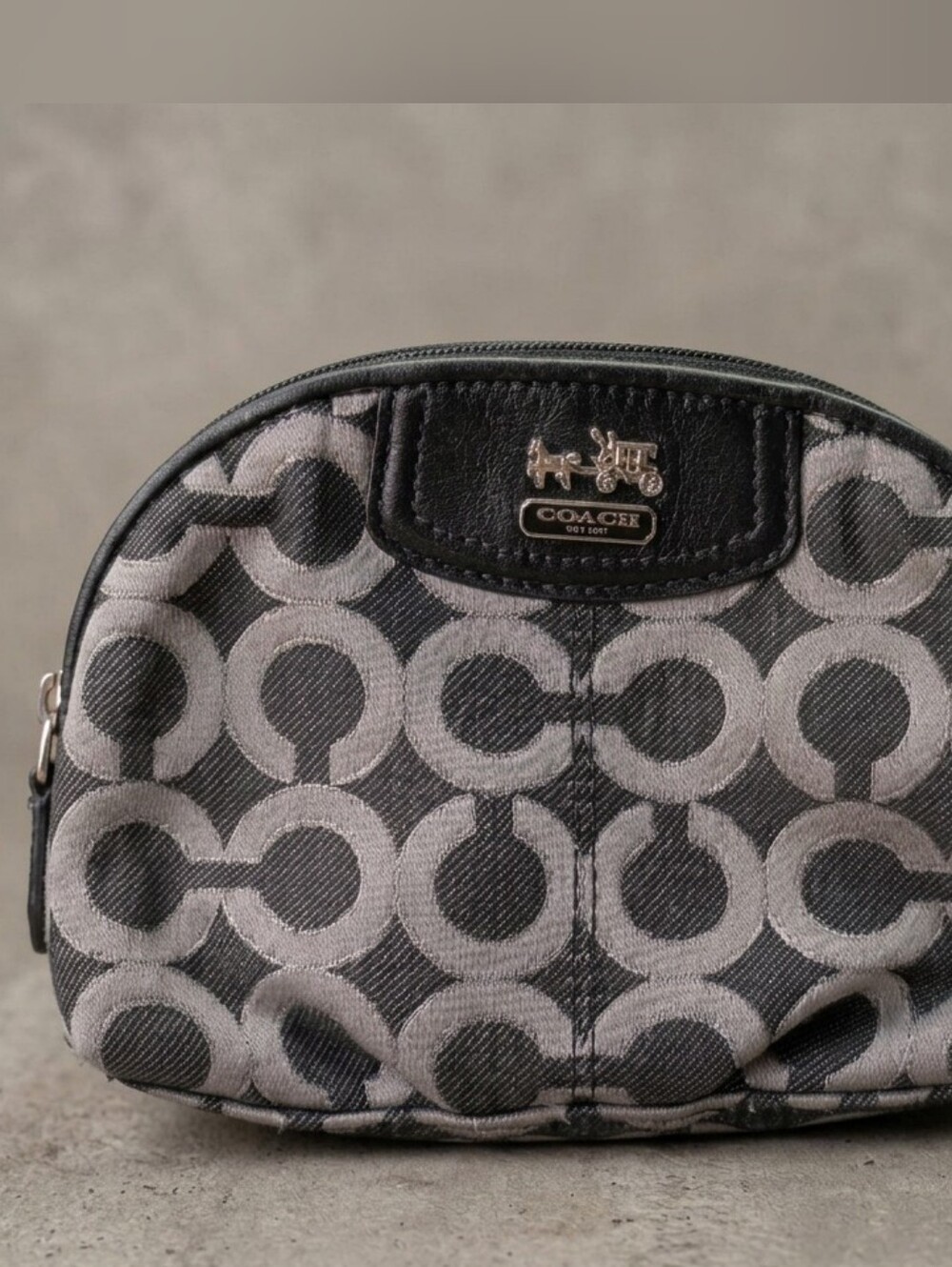 Coach Madison Black and Gray Signature Cosmetic Pouch